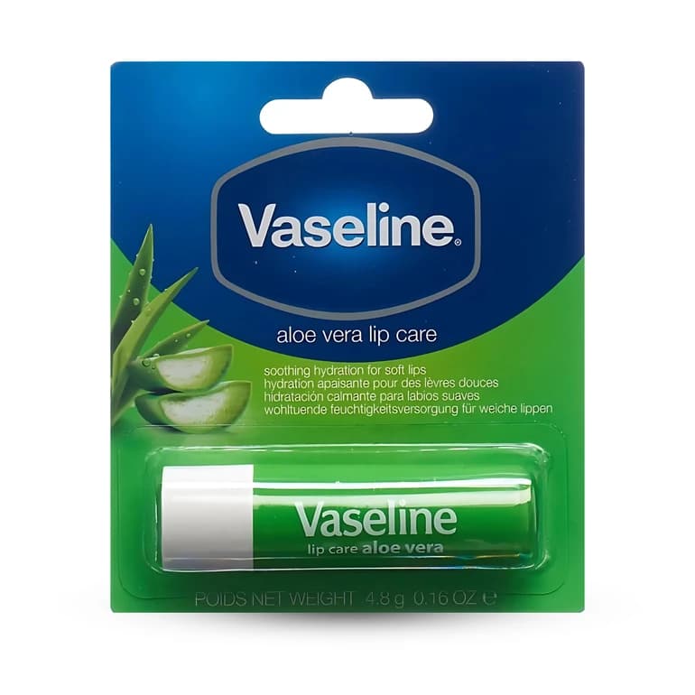 Vaseline lip balm with aloe vera finger